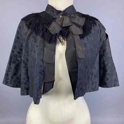 Women's Black Brocade Mourning Cape w/ Fringe