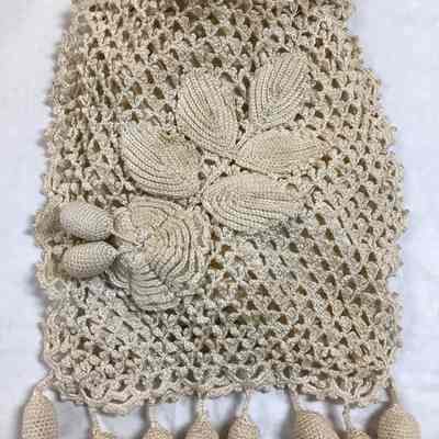 Beige Crocheted Drawstring Purse