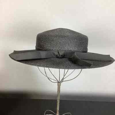 Women's Black Straw Hat w/ Black Ribbon & Wide Brim