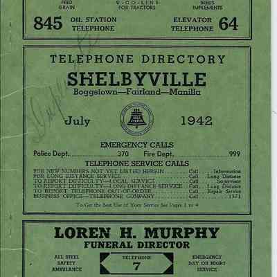 Shelbyville, Boggstown, Fairland, Manilla Phone Book 1942 - 1981