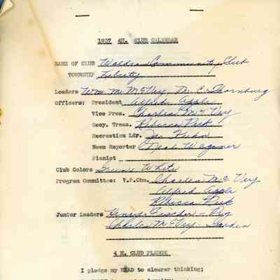 1937 4H Club Calendar