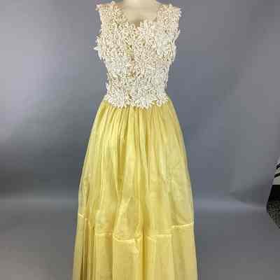 Women's Yellow Organza Dress w/ White Floral Applique