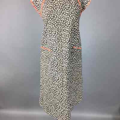 Women's Cotton Print Apron w/ Orange Trim