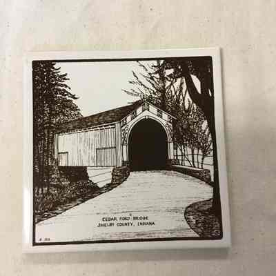 White & Brown Cedar Ford Bridge Ceramic Title