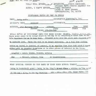 SHS Class of 1950 40th Reunion RSVPs