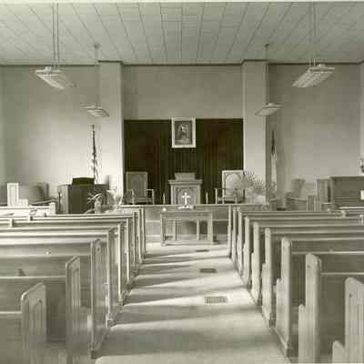 Church, unidentified, interior view of the chapel and altar