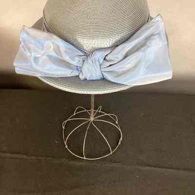 Women's Blue Straw Hat w/ Taffeta Ribbon