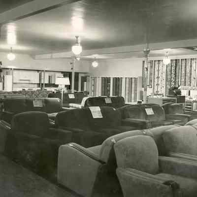 Furniture Store, interior, display room shows various styles recliner chairs