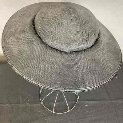 Women's Black Straw Cartwheel Hat