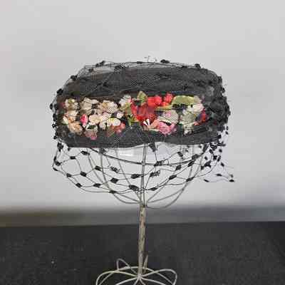 Women's Black Straw Floral Birdcage Hat