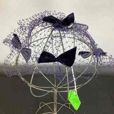 Women's Navy Net Facinator w/ Velvet Bows