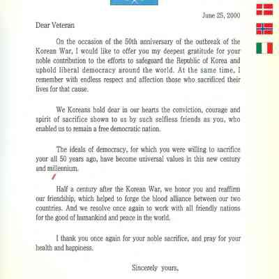 Korean War Letter of Appreciation