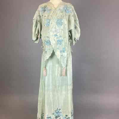 Women's Green Dress w/ Blue Floral Embroidery