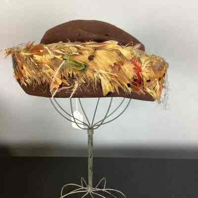 Women's Brown Wool Felt Hat w/ Pheasant Feathers & Netting