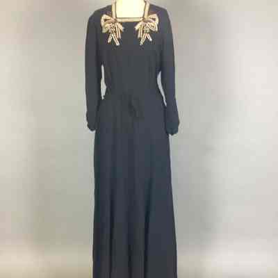 Women’s Black Silk Crepe Dress w/ Beaded Yoke