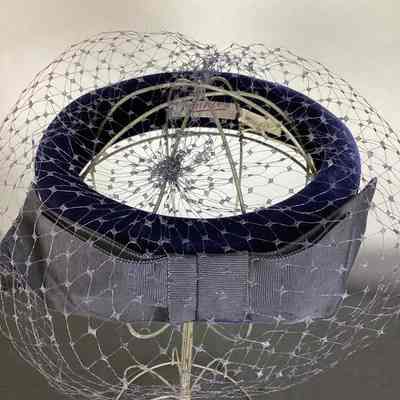 Women's Navy Velvet Open Crown Hat Birdcage Hat