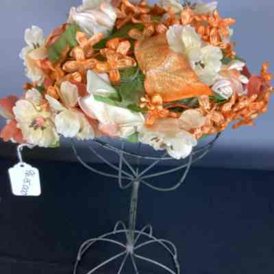 Women's Orange & Cream Floral Straw Hat