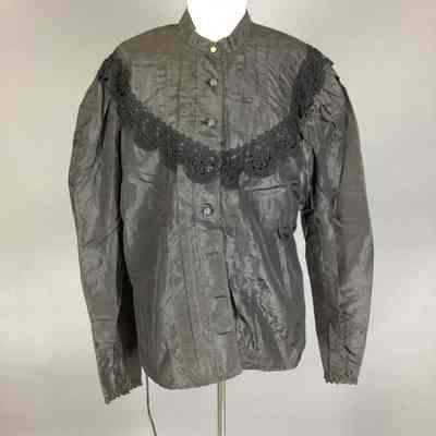 Women’s Black Mourning Blouse w/ Lace Trim Yoke