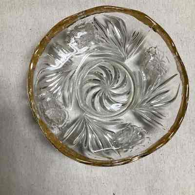 Clear Glass Candy Dish + Gilded Box w/ Leaf Motif