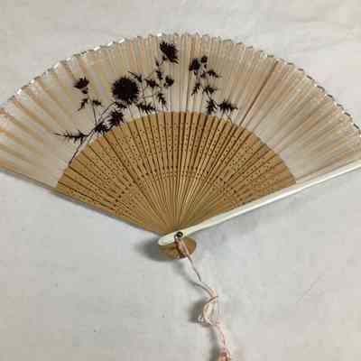 White, Black, & Red Floral Silk Folding Fan