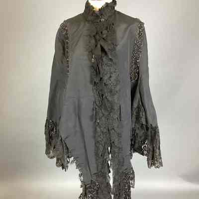 Women's Black Silk Faille Cape w/ Lace Edging