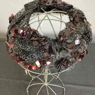 Women's Black Beaded Open Crown Pillbox Hat