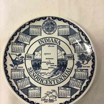 White & Blue Indiana Sesquicentennial Commemorative Plate