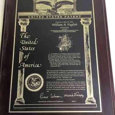 William A. English Patent Certificate