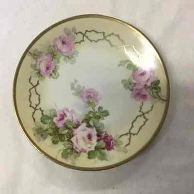 Yellow & Pink Gilded Rose China Dessert Plate