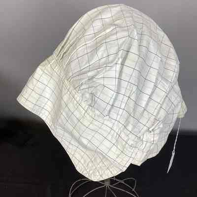 Women's White Checked Cotton Day Cap / Bonnet