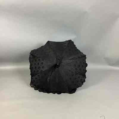 Black Silk Crepe Polka-Dot Parasol