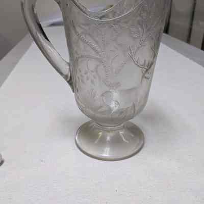 Clear Deer & Oak Tree Glass Pitcher