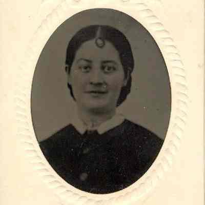 young adult female with a button-collar neckline