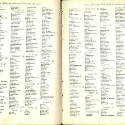 book,  The Weekly Examiner; inside pages, listing of post offices by States