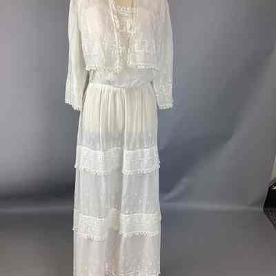 Women's White Cotton Day Dress w/ Built-In Bolero