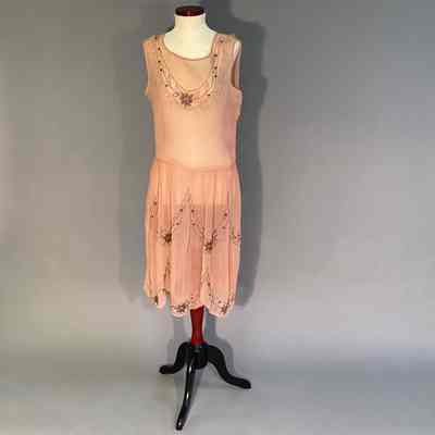 Women's Peach Beaded Georgette Dress