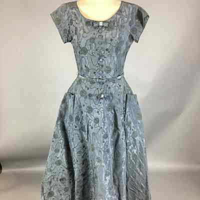 Women's Blue Brocade Taffeta Dress