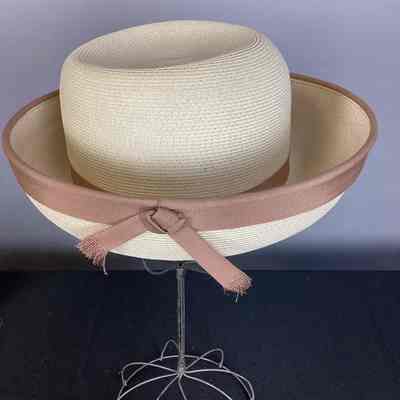 Women's Cream Breton Sailor Hat w/ Brown Trim & Bow