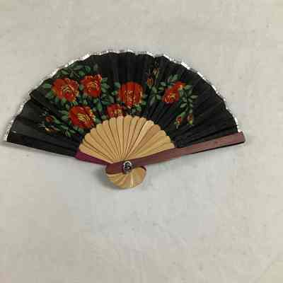 Black & Red Floral Paper Folding Fan