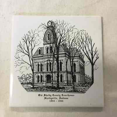 White & Black Shelby County Courthouse Ceramic Tile