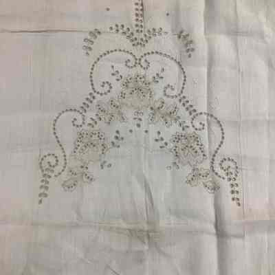 Embroidered White Cotton Textile