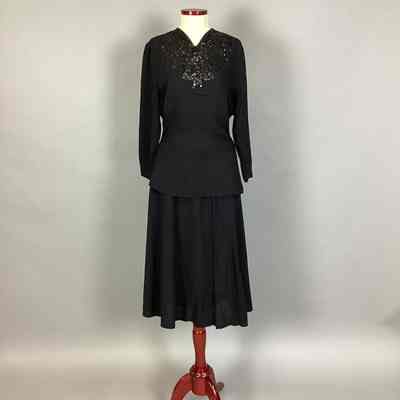 Women's Black Crepe Blouse + Skirt