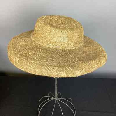 Women's Tan Straw Wide-Brimmed Hat