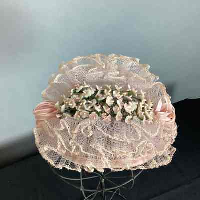 Women's Pink Ruffled Floral Half Hat