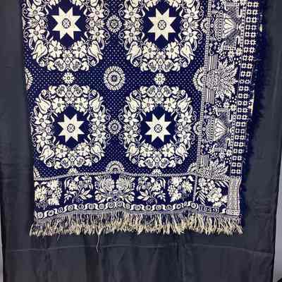 Blue & White Figured and Fancy Double-Cloth Klein Coverlet