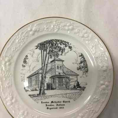 White & Black Gilded London United Methodist Church Commemorative Plate