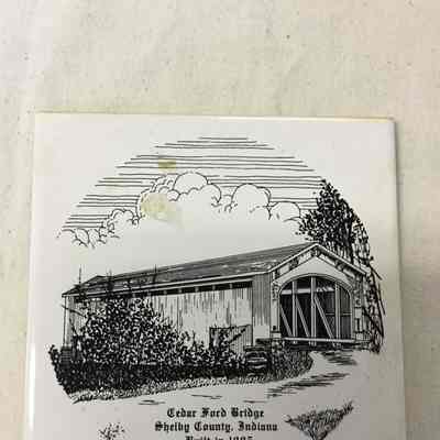 White & Brown Cedar Ford Bridge Ceramic Tile