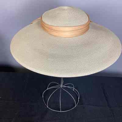 Women's Ecru Panama Straw Hat w/ Peach Ribbon Band