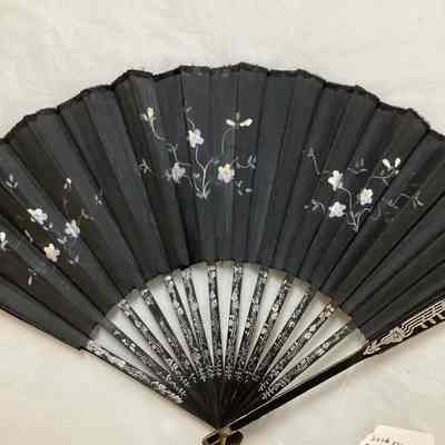 Black Floral Folding Fan