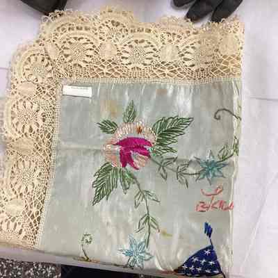 Blue Silk Embroidered Pillow Cover